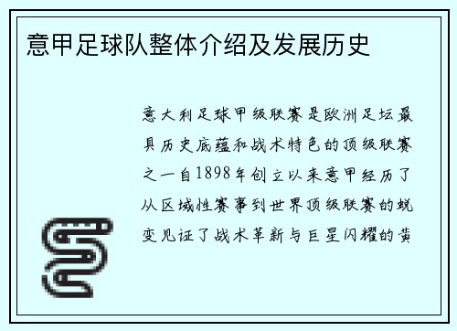 意甲足球队整体介绍及发展历史